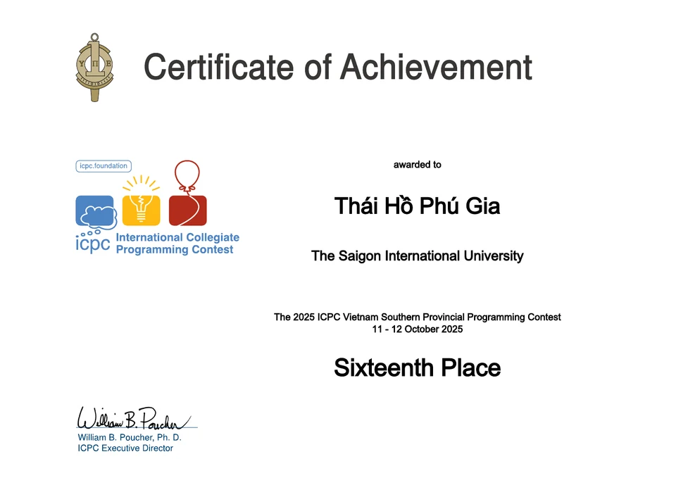 ICPC Vietnam Southern Provincial 2025 · Hạng 16
