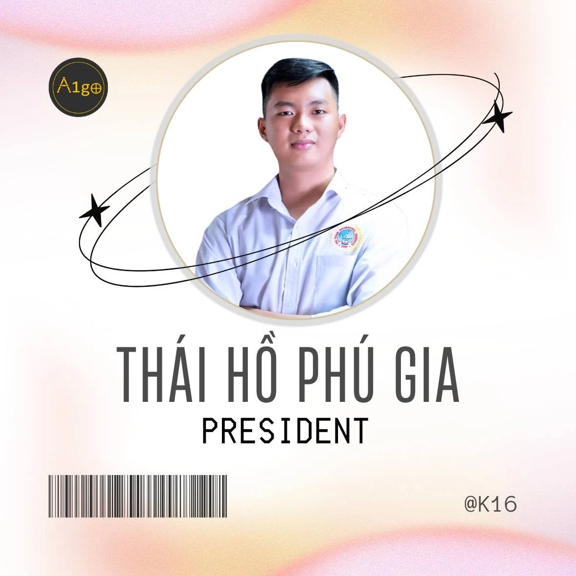 Thẻ giới thiệu ghi Thái Hồ Phú Gia — President, từ fanpage SIU Algo Club.