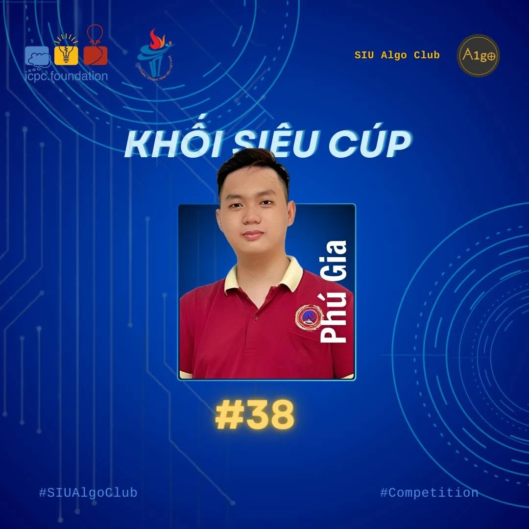 Đồ họa Khối Siêu Cúp, ghi tên Phú Gia và thứ hạng 38.