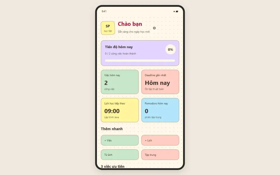 Minh họa dự án Study Planner