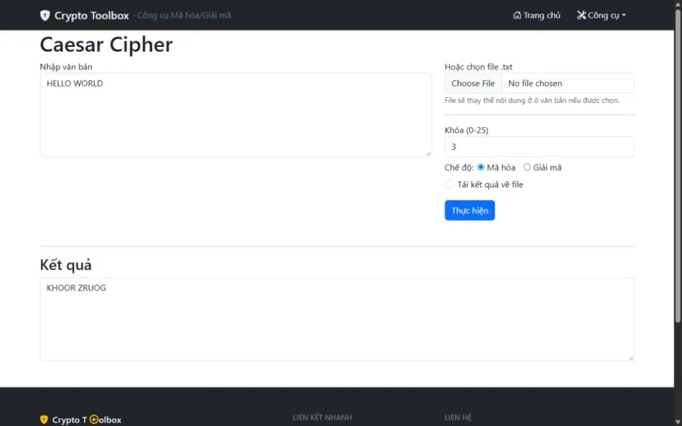 Minh họa dự án Crypto Toolbox