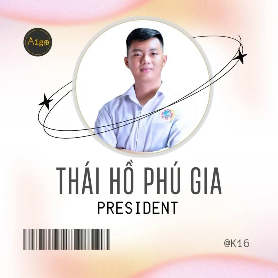 An introduction card naming Thái Hồ Phú Gia as President, from the SIU Algo Club Facebook page.