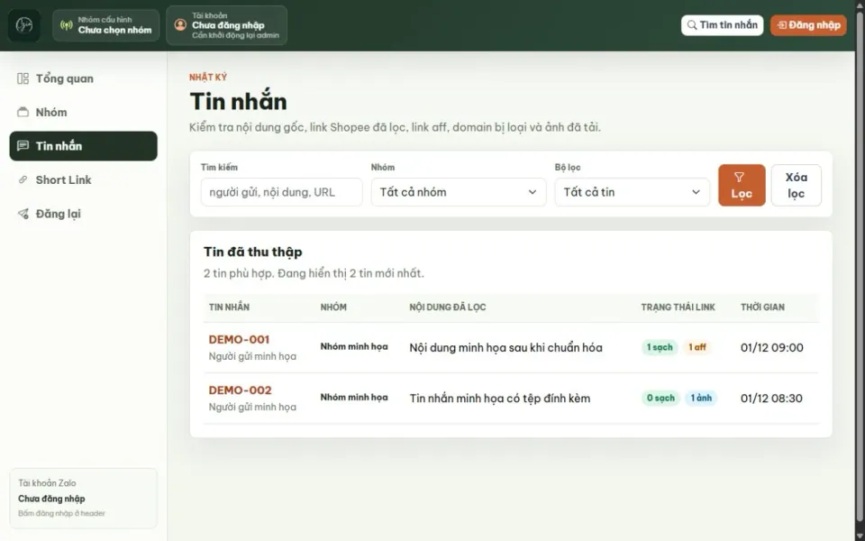 Minh họa dự án EzAff — Tích hợp Zalo và n8n